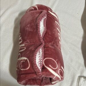 PINK Victoria's Secret Plush Throw Blanket - Burgundy and White